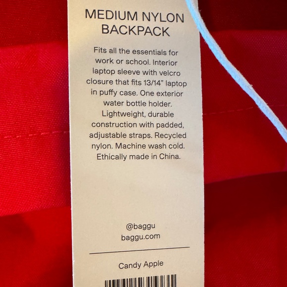 Baggu Medium Backpack - Candy Apple Red - Picture 3 of 6